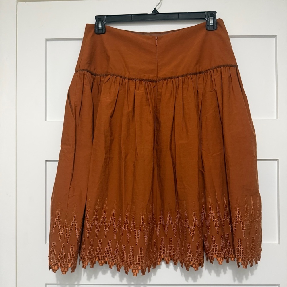 New! Bill Blass NY Rust Eyelet Hem Midi Skirt High Waist Pleated 36266 - Picture 4 of 9